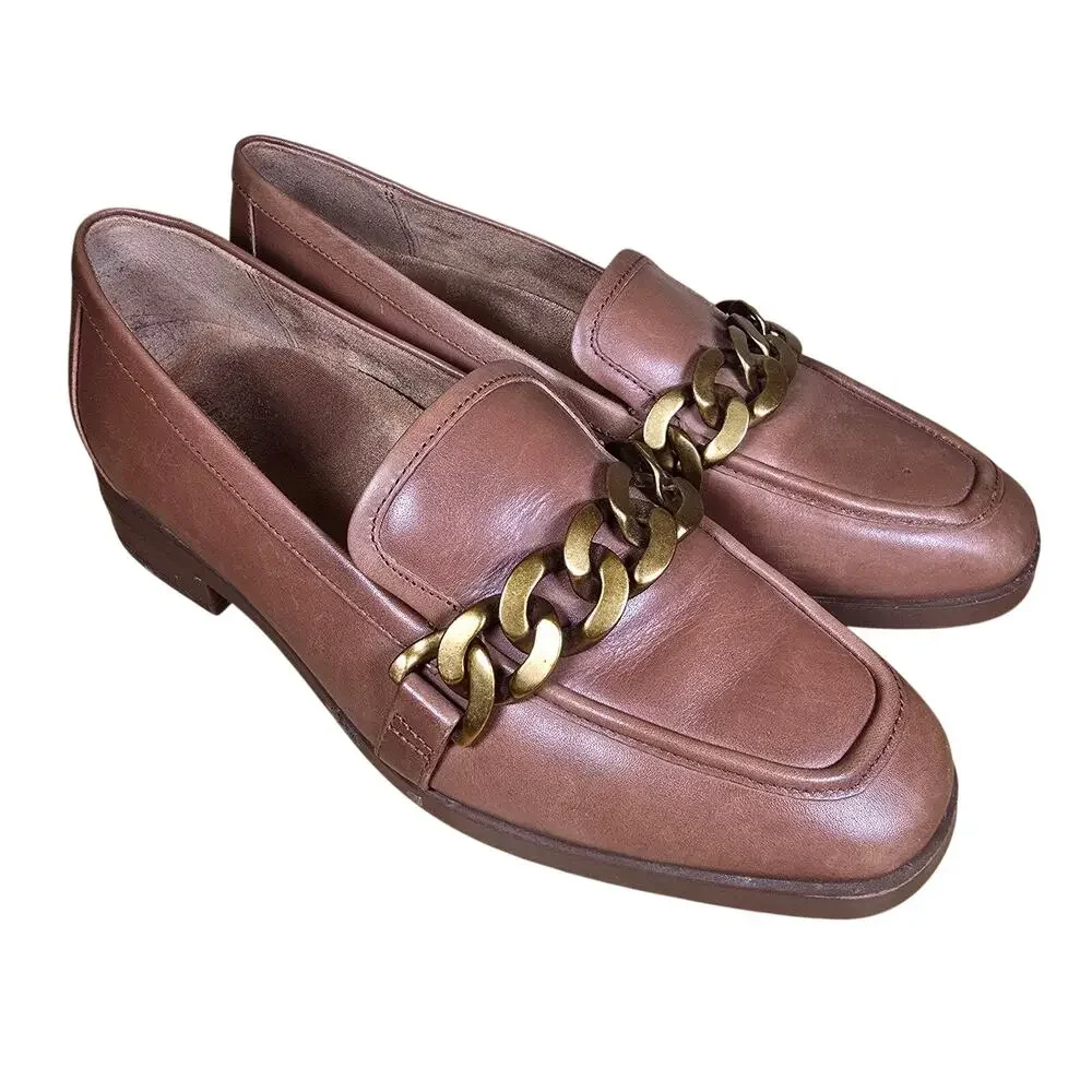 VIONIC MIZELLE LOAFERS LEATHER SLIP ON CHAIN DETAIL MONKS ROBE BROWN SIZE 7 US